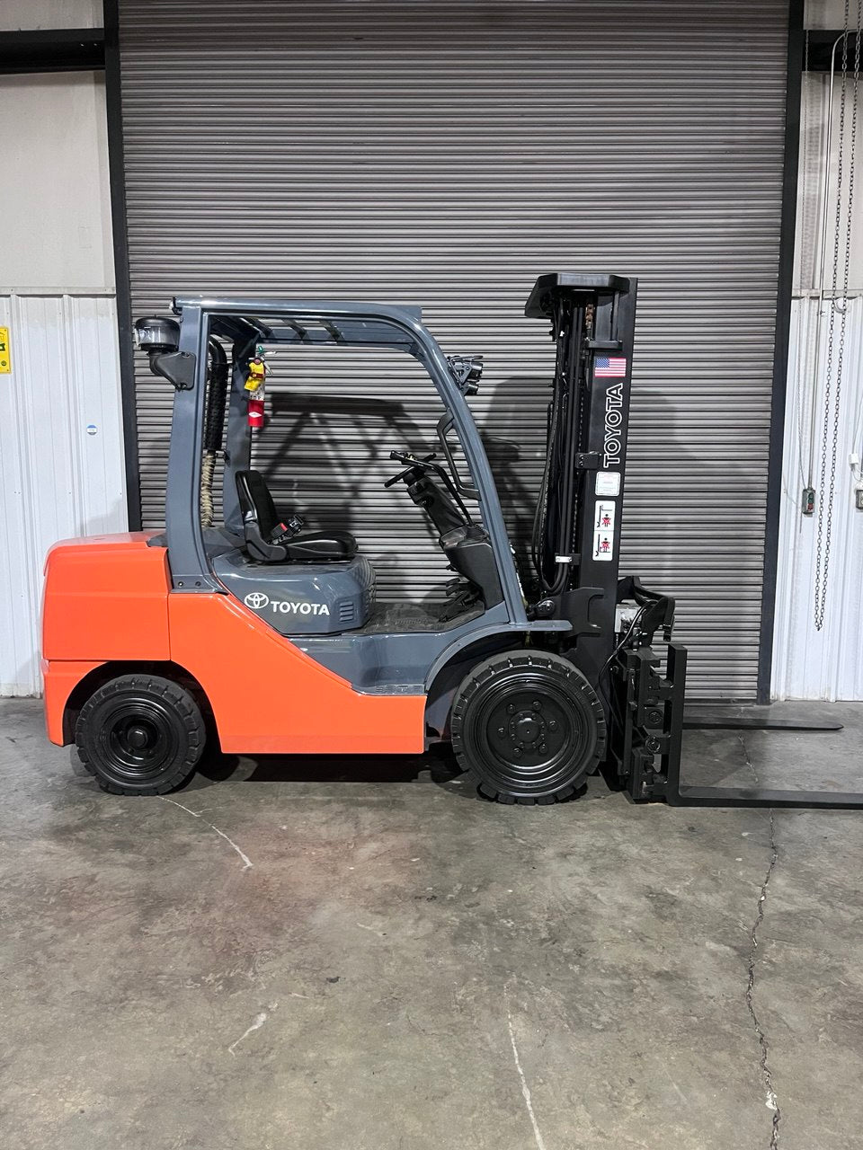 2019 Toyota Diesel Forklift 8FDU32 w/Side Shifting Fork Positioner & Solid Pneumatic Tires!