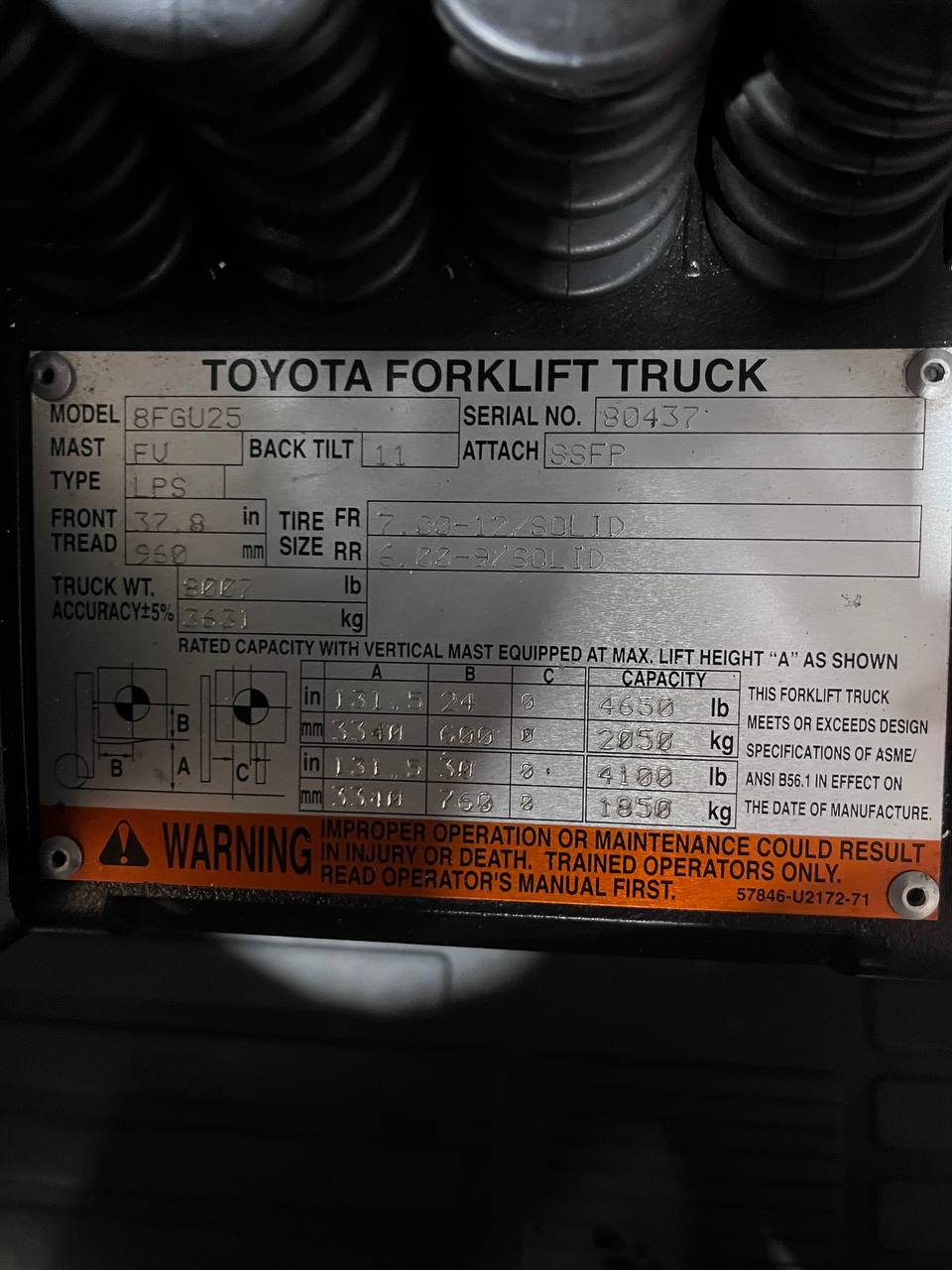 2017 Toyota 5k Outdoor Pneumatic Forklift (8FGU25) w/Side Shift Fork Positioner!